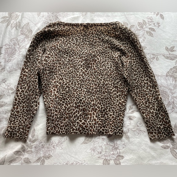 Y2K Forever21 Leopard Ribbed Button Cardigan Small Preppy Elle Woods Old Money - Picture 2 of 9
